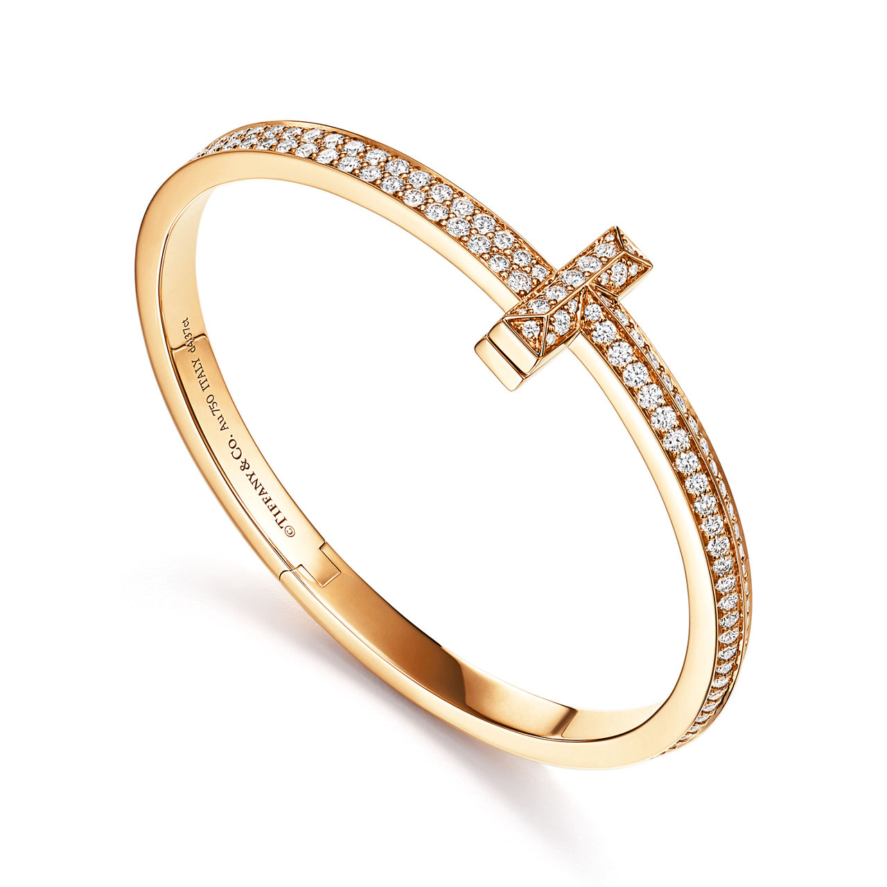 Tiffany T:T1 Wide Diamond Hinged Bangle in Yellow Gold image number 2