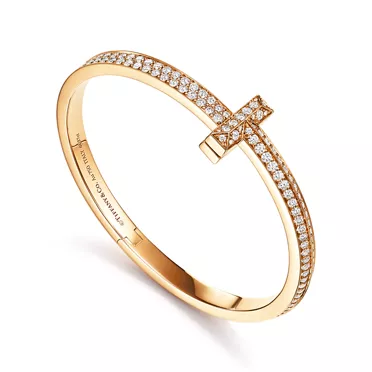 Tiffany T:T1 Wide Diamond Hinged Bangle in Yellow Gold, 2