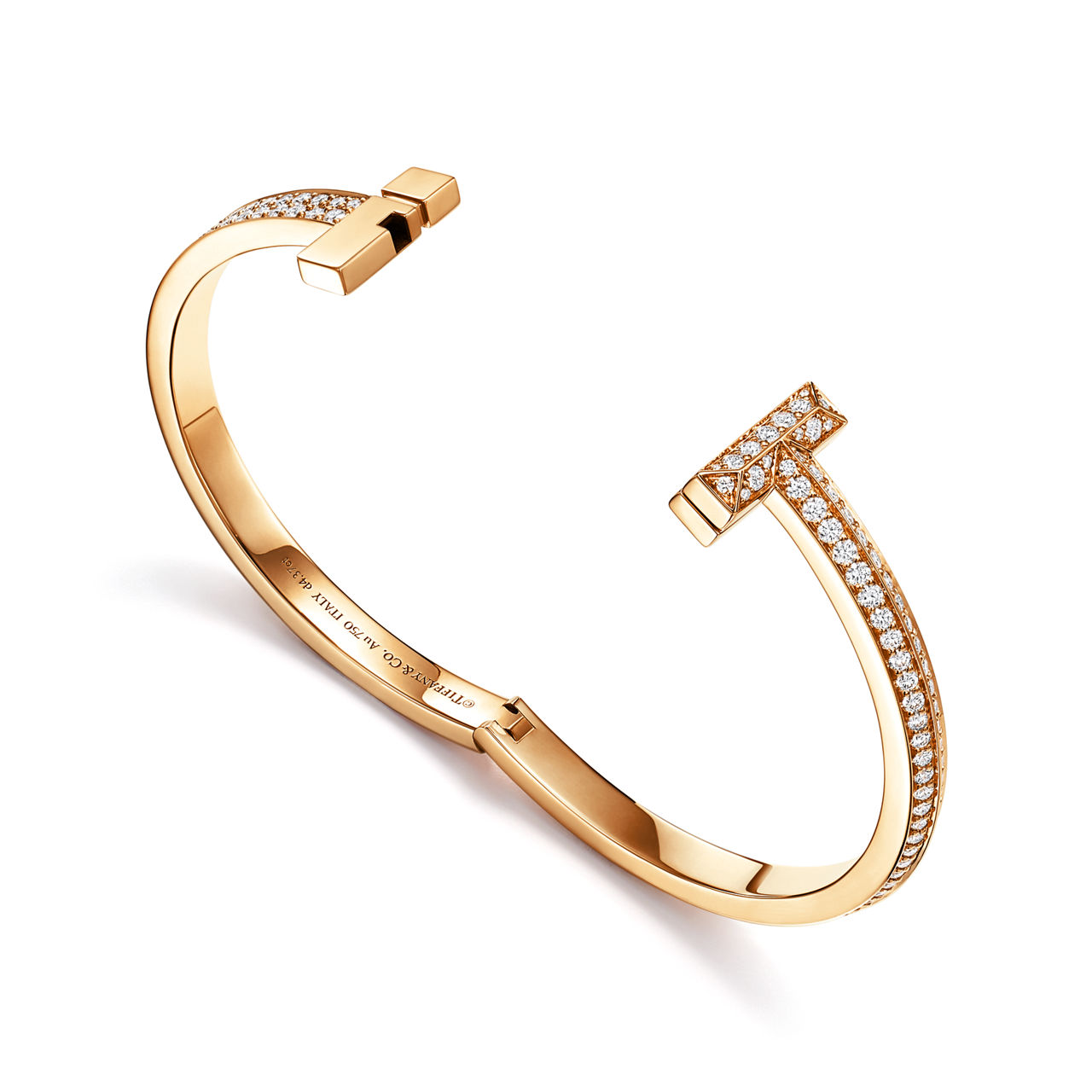 Tiffany T:T1 Wide Diamond Hinged Bangle in Yellow Gold image number 3