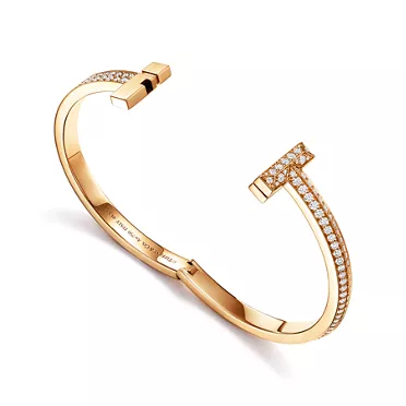 Tiffany T:T1 Wide Diamond Hinged Bangle in Yellow Gold, 3