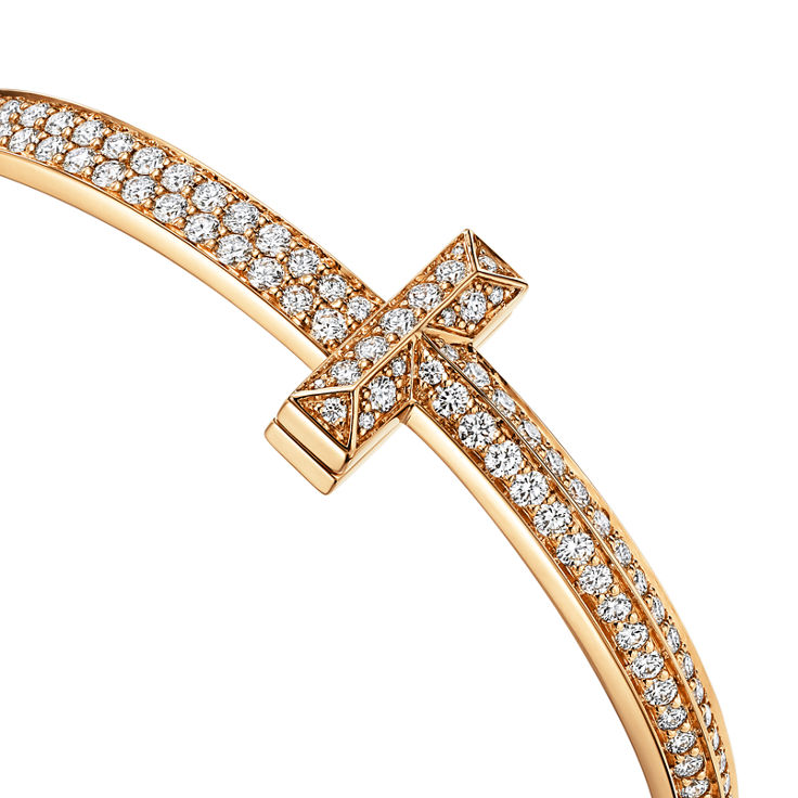 Tiffany T:T1 Wide Diamond Hinged Bangle in Yellow Gold image number 5