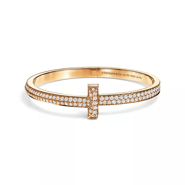 T One breiter aufklappbarer Armreif mit Diamanten in Gelbgold