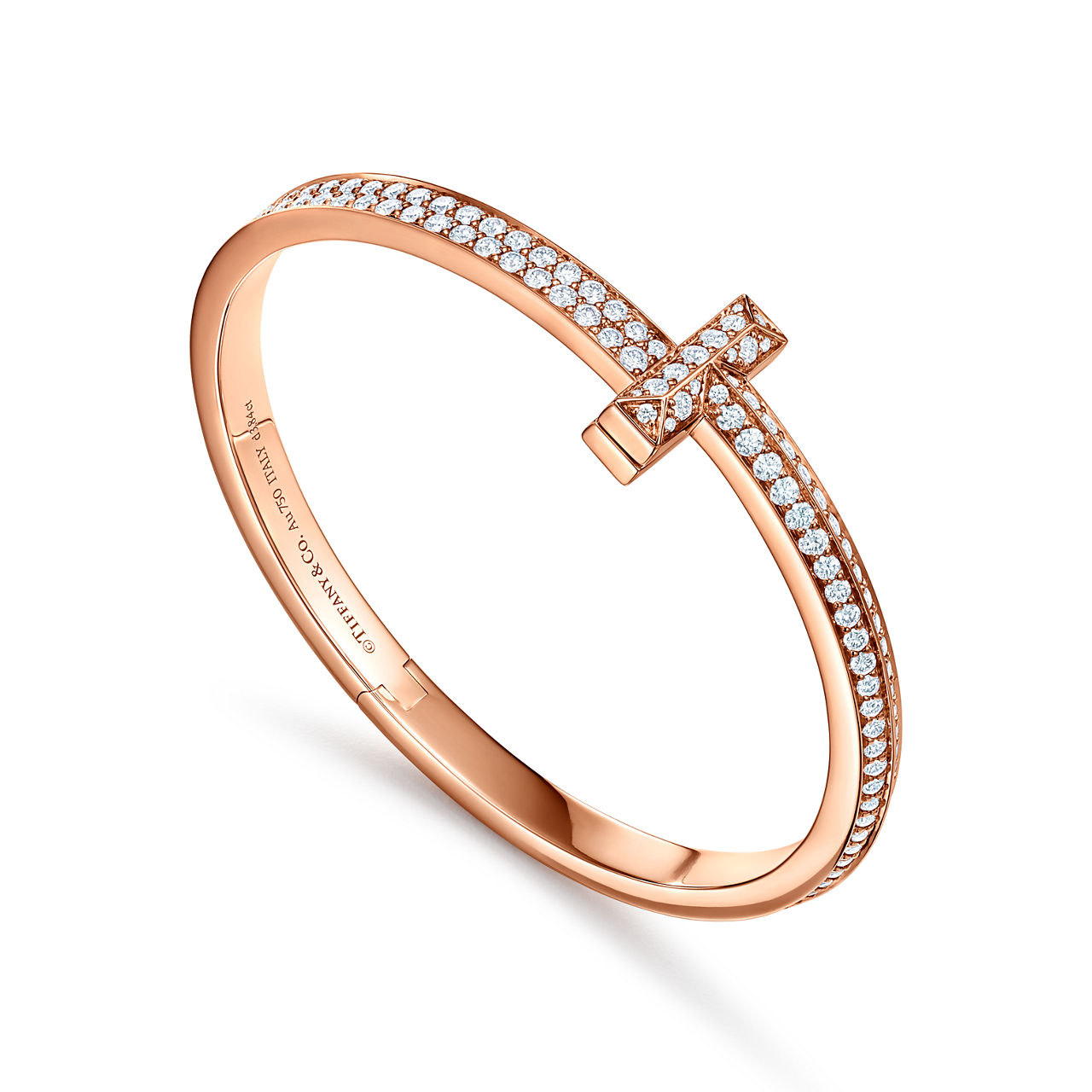 Tiffany T:T1 Wide Diamond Hinged Bangle in Rose Gold image number 3