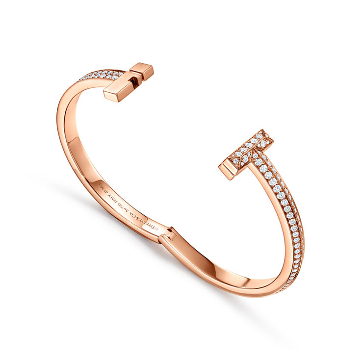 Tiffany T:T1 Wide Diamond Hinged Bangle in Rose Gold image number 4