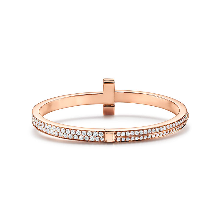 Tiffany T:T1 Wide Diamond Hinged Bangle in Rose Gold image number 5