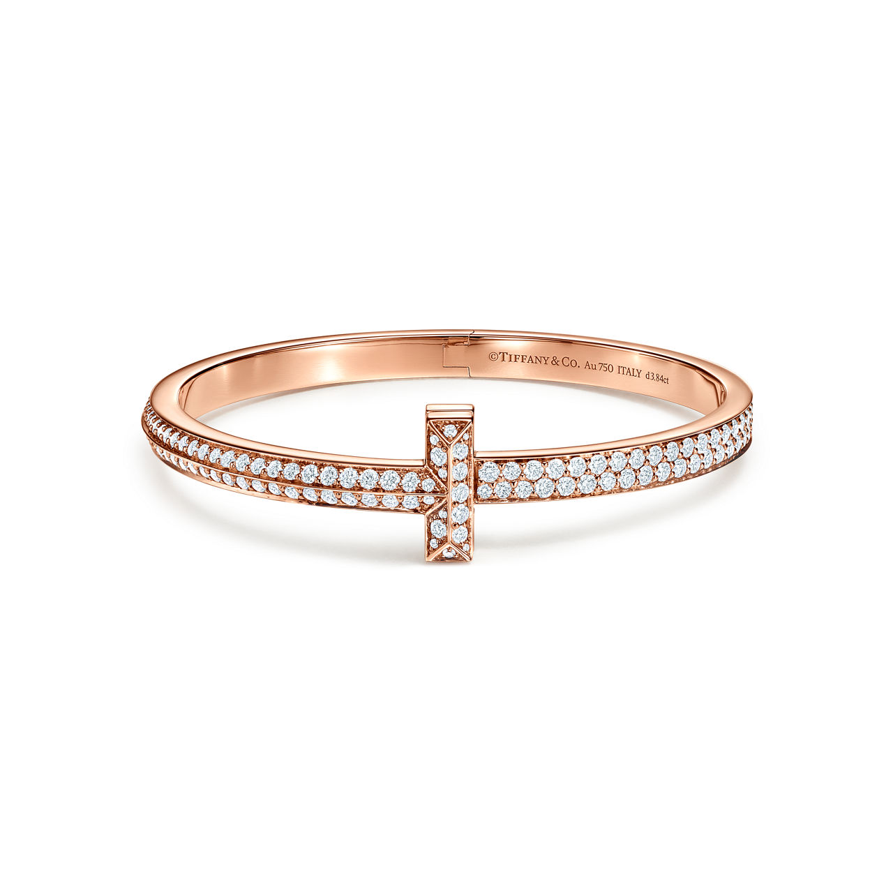 T One breiter aufklappbarer Armreif mit Diamanten in Roségold