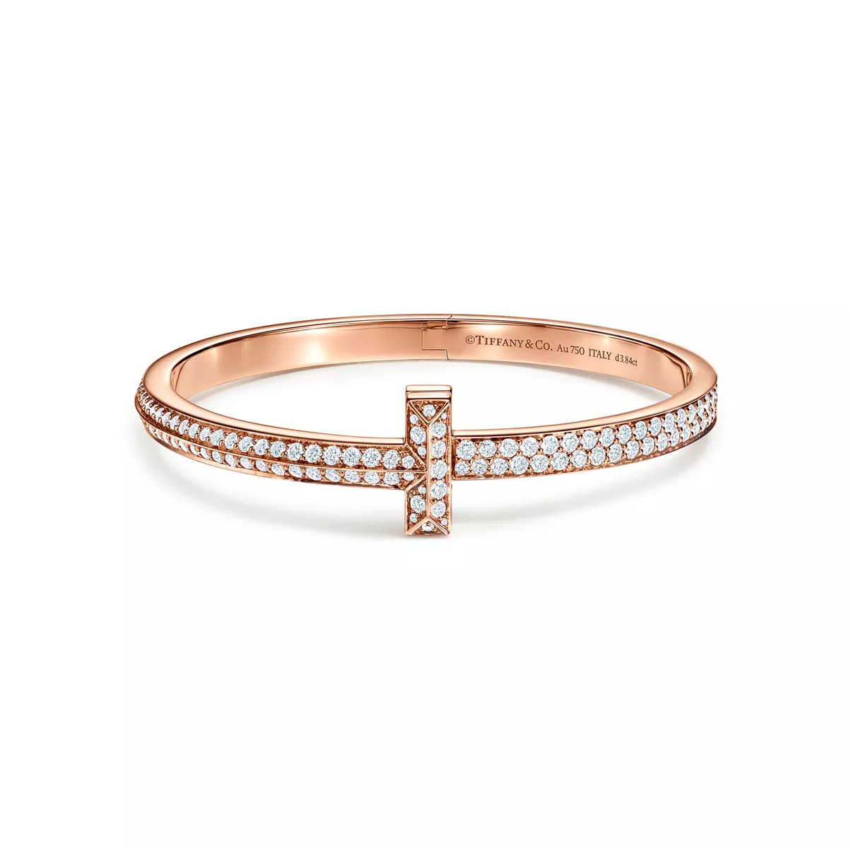 T1 Wide Diamond Hinged Bangle in Rose Gold