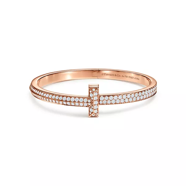 T1 Brazalete articulado ancho de diamantes de oro rosa