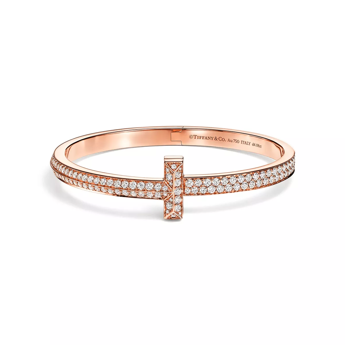 T1 Wide Diamond Hinged Bangle in Rose Gold