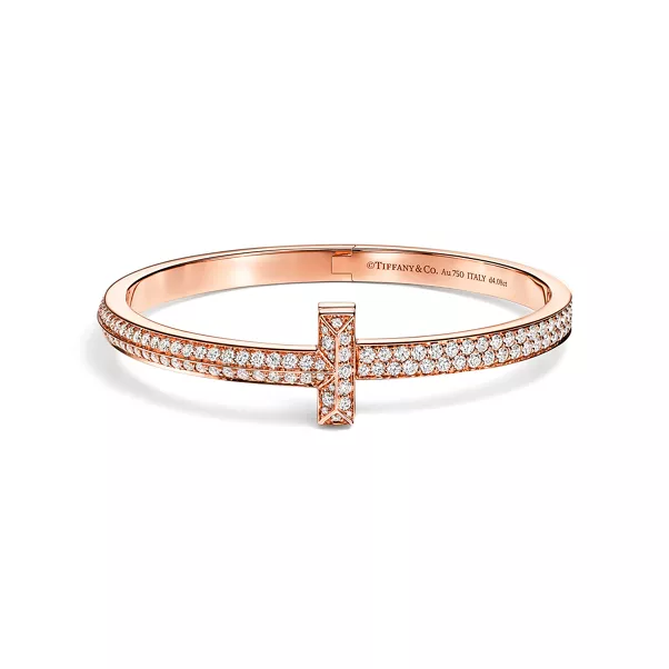 T1 Wide Diamond Hinged Bangle in Rose Gold
