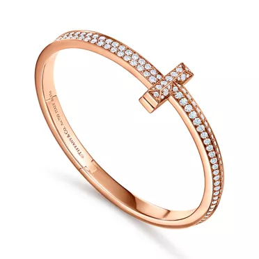 Tiffany T:T1 Wide Diamond Hinged Bangle in Rose Gold, 3