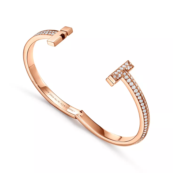 Tiffany T:T1 Wide Diamond Hinged Bangle in Rose Gold, 4