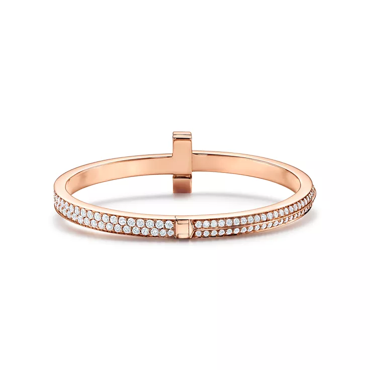 Tiffany T:T1 Wide Diamond Hinged Bangle in Rose Gold, 5