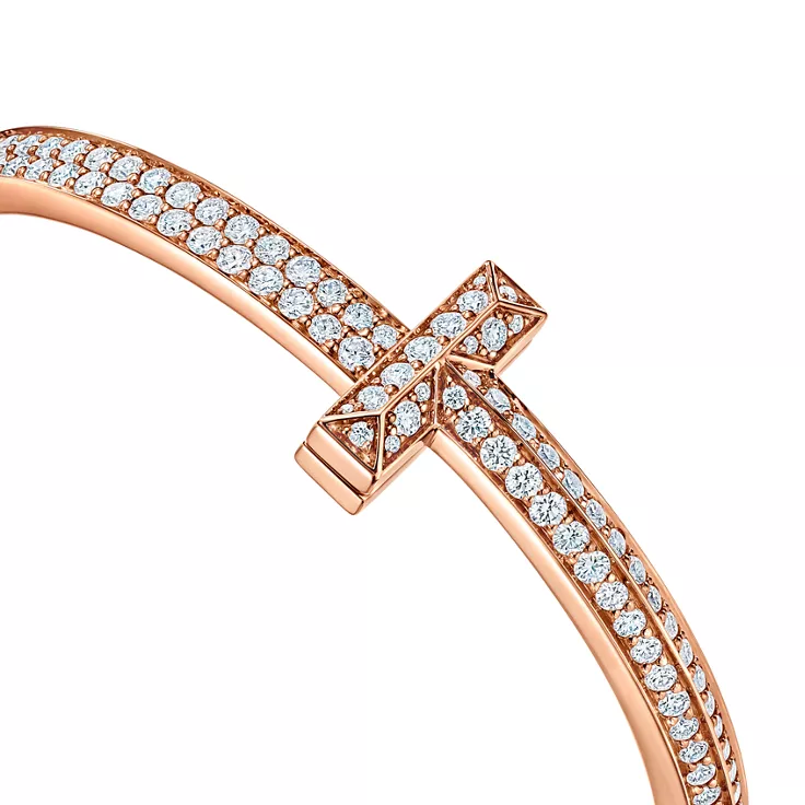Tiffany T:T1 Wide Diamond Hinged Bangle in Rose Gold, 6