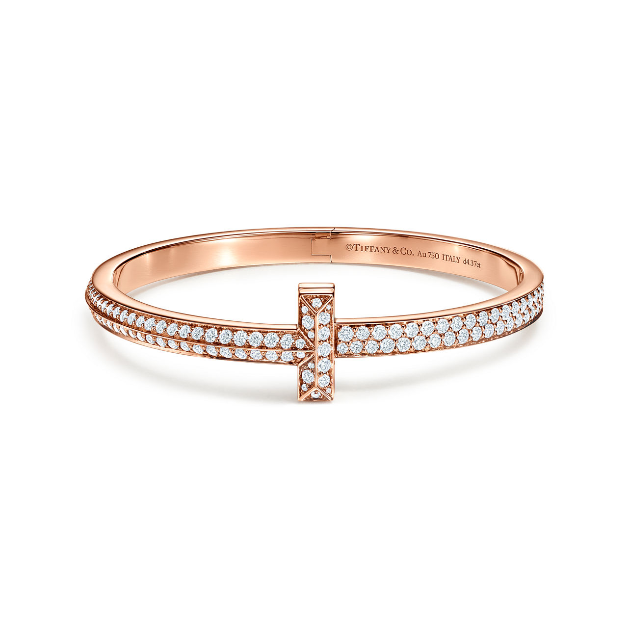 Bracelet jonc à charnière large T1 orné de diamants en or rose