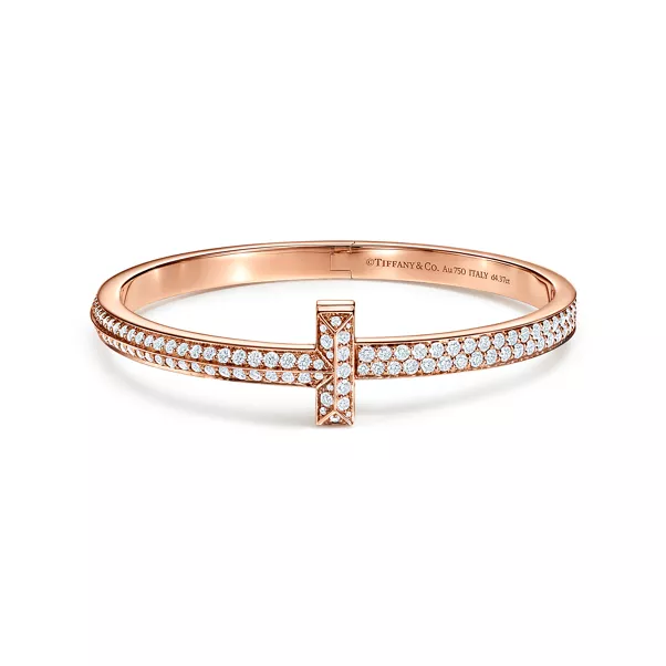 T One breiter aufklappbarer Armreif mit Diamanten in Ros&eacute;gold
