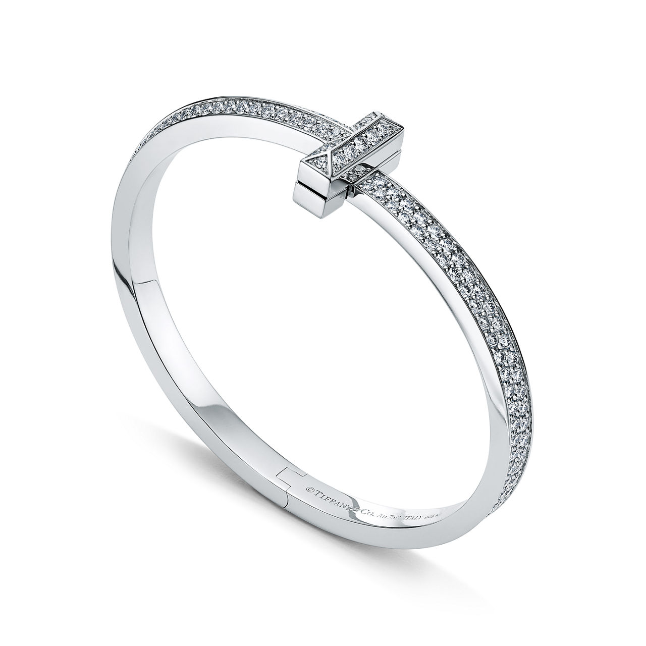 Tiffany T:T1 Wide Diamond Hinged Bangle in White Gold image number 3