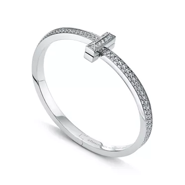 Tiffany T:T1 Wide Diamond Hinged Bangle in White Gold, 3