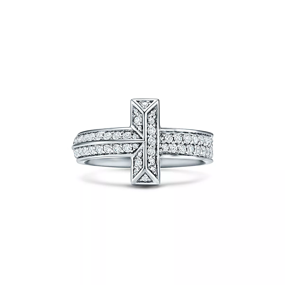 Tiffany T Ring 18K 화이트 골드 라운드 브릴리언트 다이아몬드