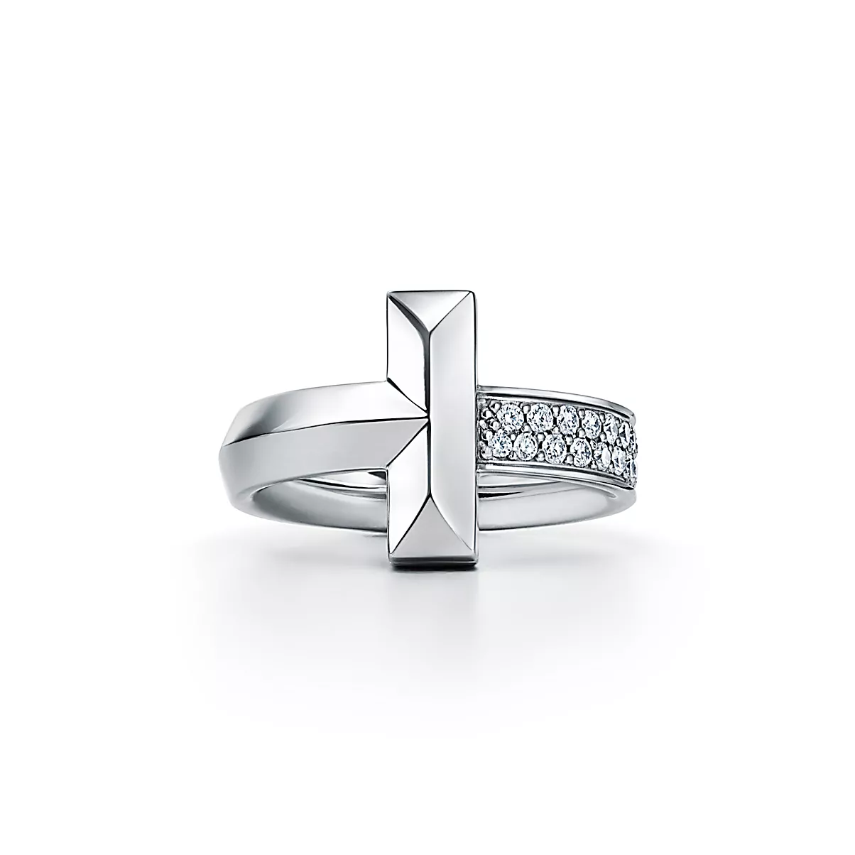 Tiffany T Ring 18K 화이트 골드 라운드 브릴리언트 다이아몬드