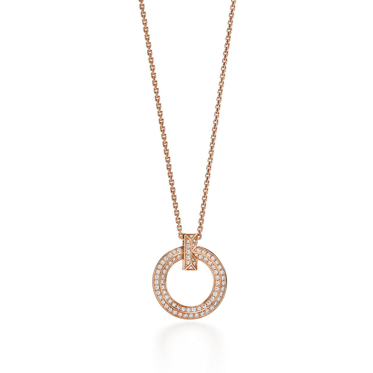 T1 Circle Pendant in 18k Rose Gold with Diamonds