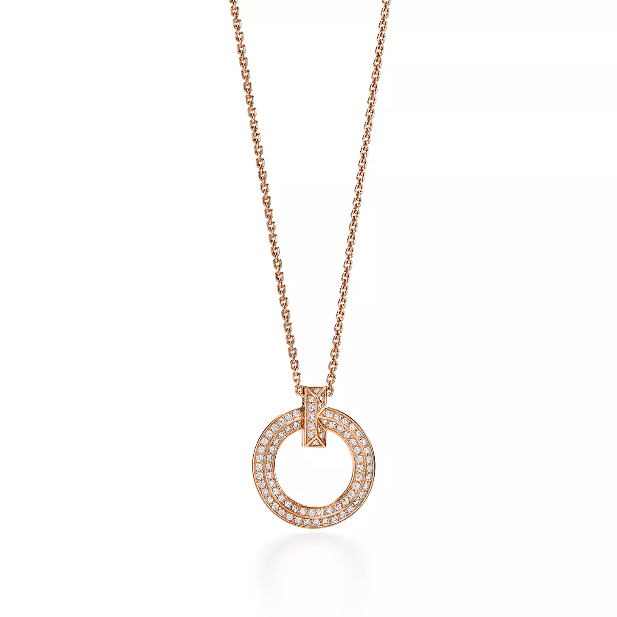 T1 Circle Pendant in 18k Rose Gold with Diamonds