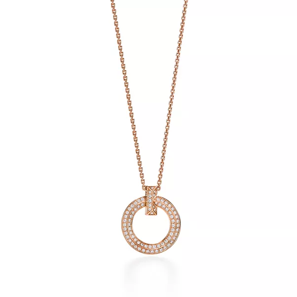 T1 Circle Pendant in 18k Rose Gold with Diamonds