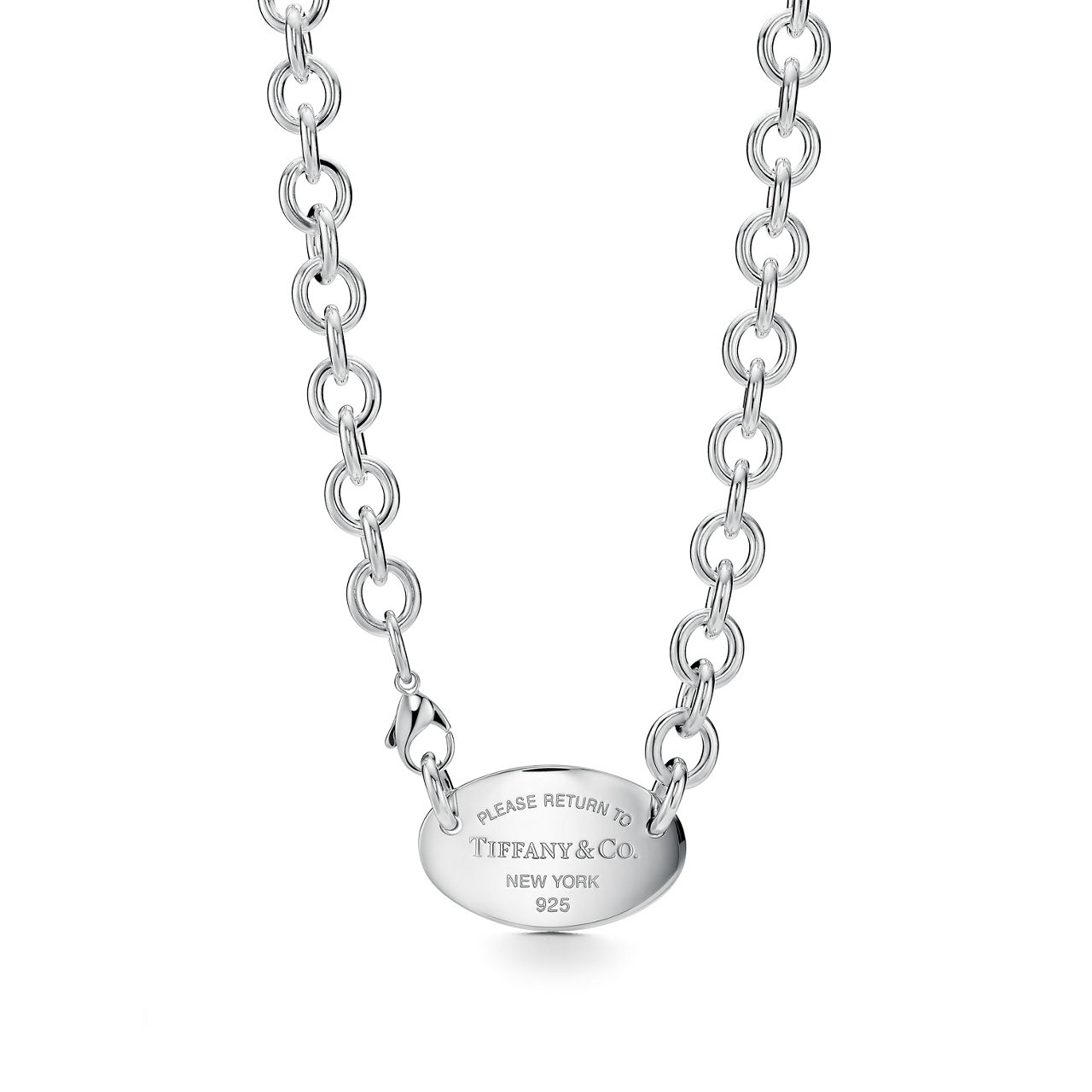 Oval Tag Necklace in Sterling Silver, 15.5"