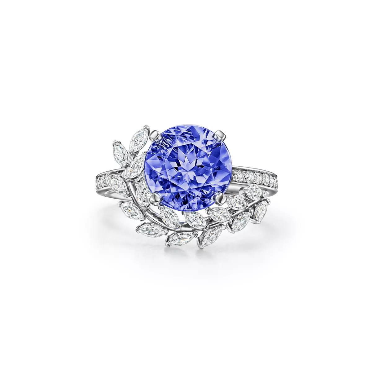 Vine Ring in Platinum with a Tanzanite and Diamonds