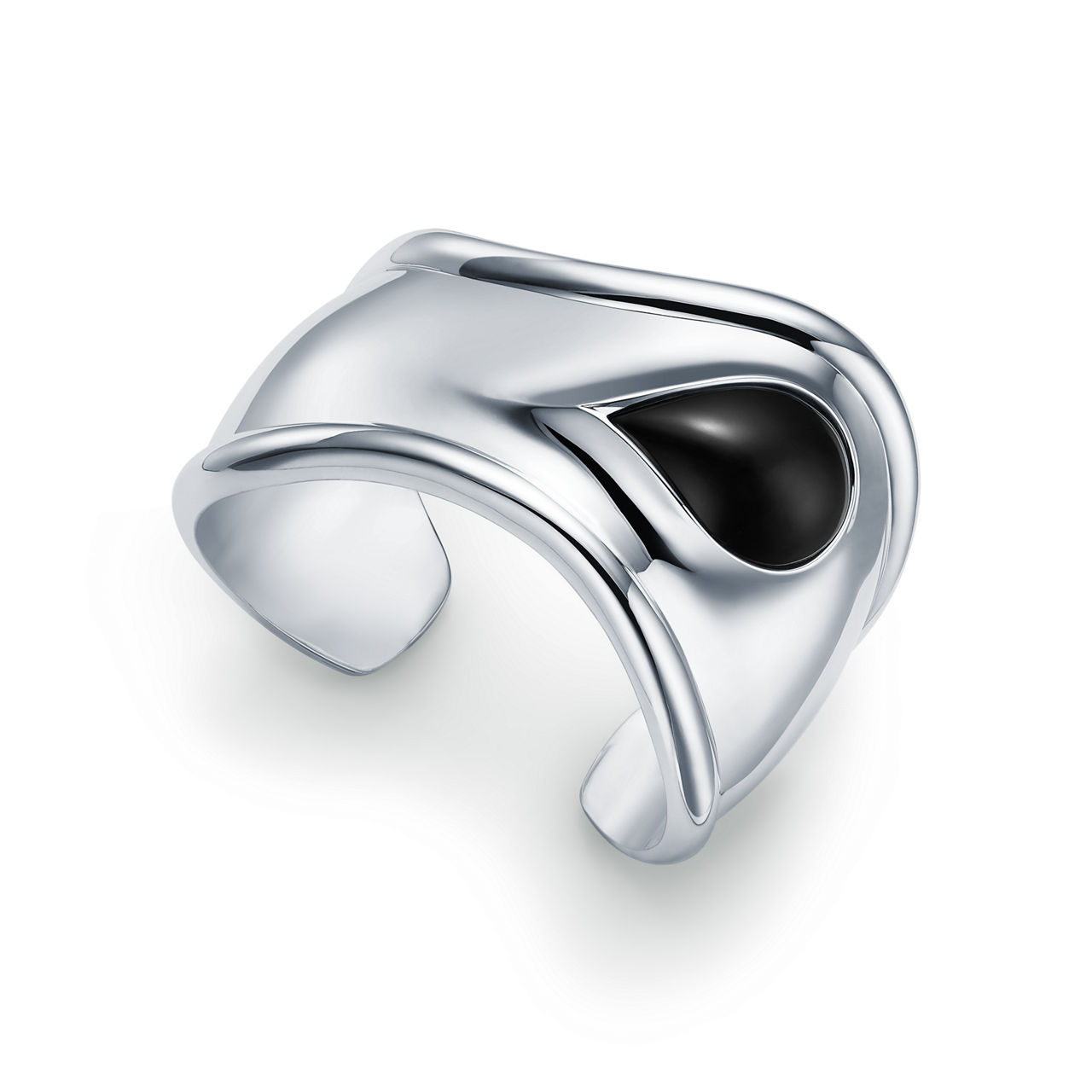 Elsa Peretti®:Small Bone Cuff in Sterling Silver with Black Jade image number 2