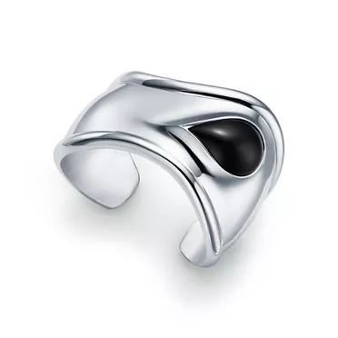 Elsa Peretti®:Small Bone Cuff in Sterling Silver with Black Nephrite Jade, 2