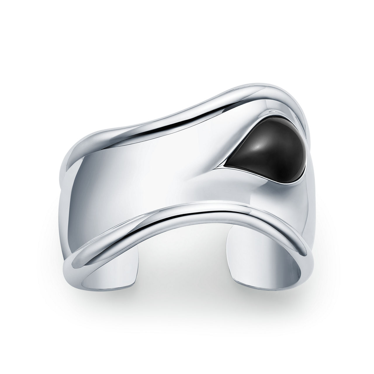 Elsa Peretti®:Small Bone Cuff in Sterling Silver with Black Jade image number 0