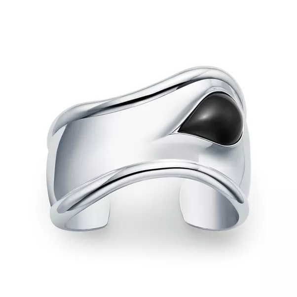 Brazalete Bone pequeño en plata de ley con jade negro