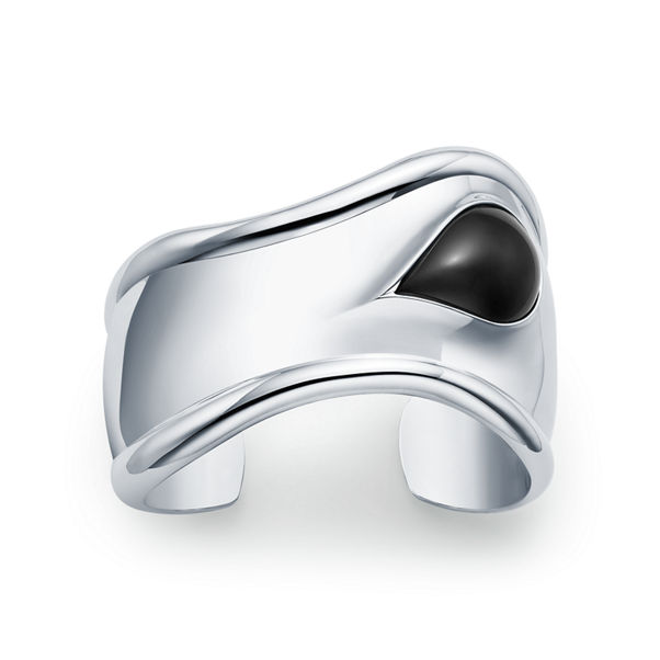 Elsa Peretti®:Small Bone Cuff in Sterling Silver with Black Jade