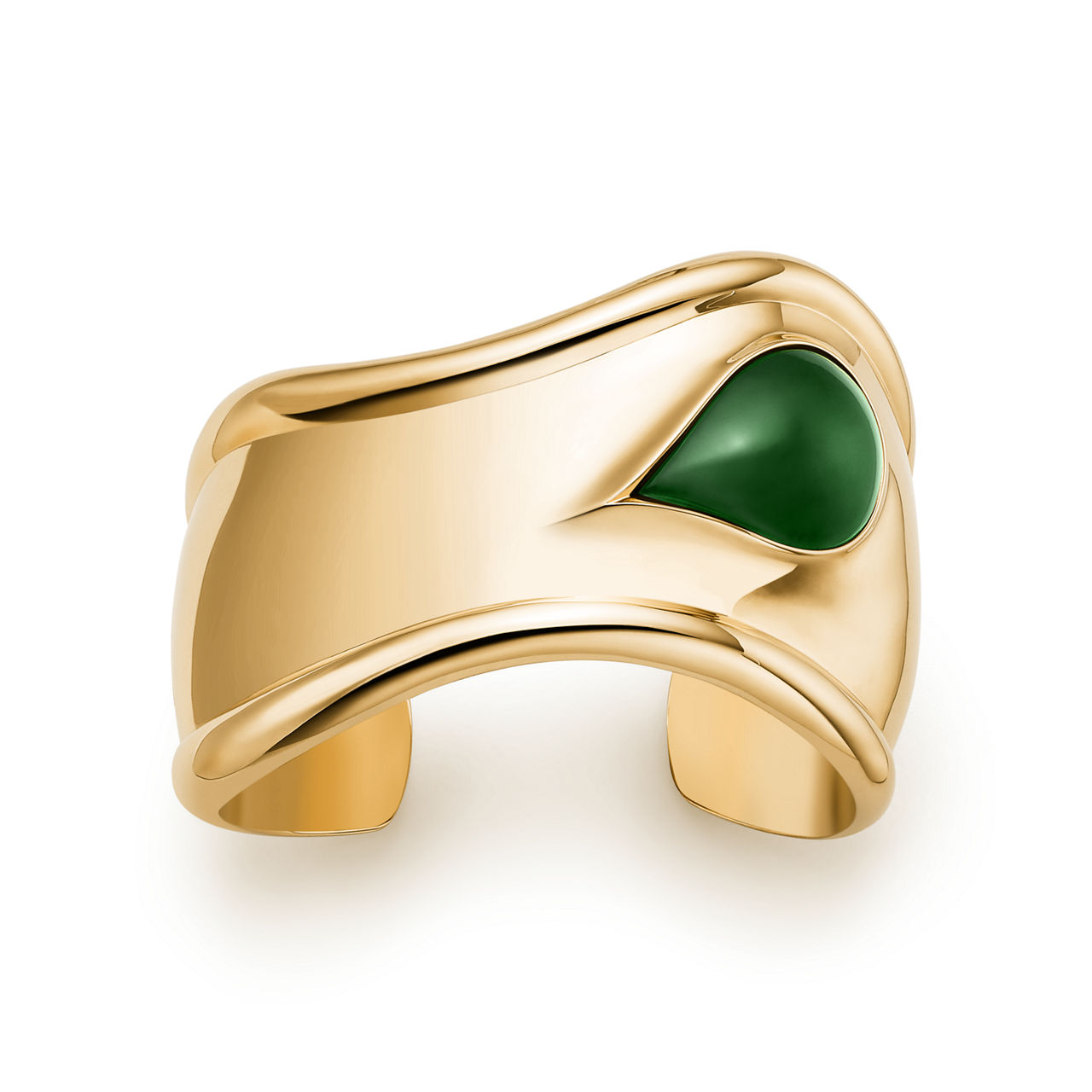 Elsa Peretti®:Small Bone Cuff in 18k Gold with Green Jade image number 0