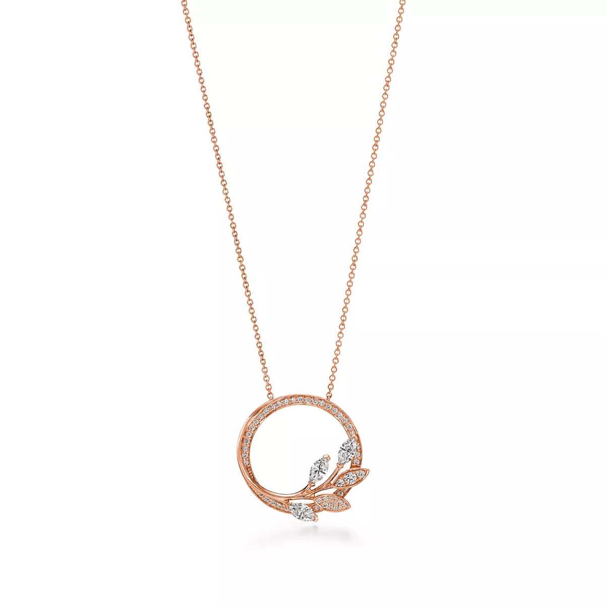 Diamond Vine Circle Pendant in 18k Rose Gold
