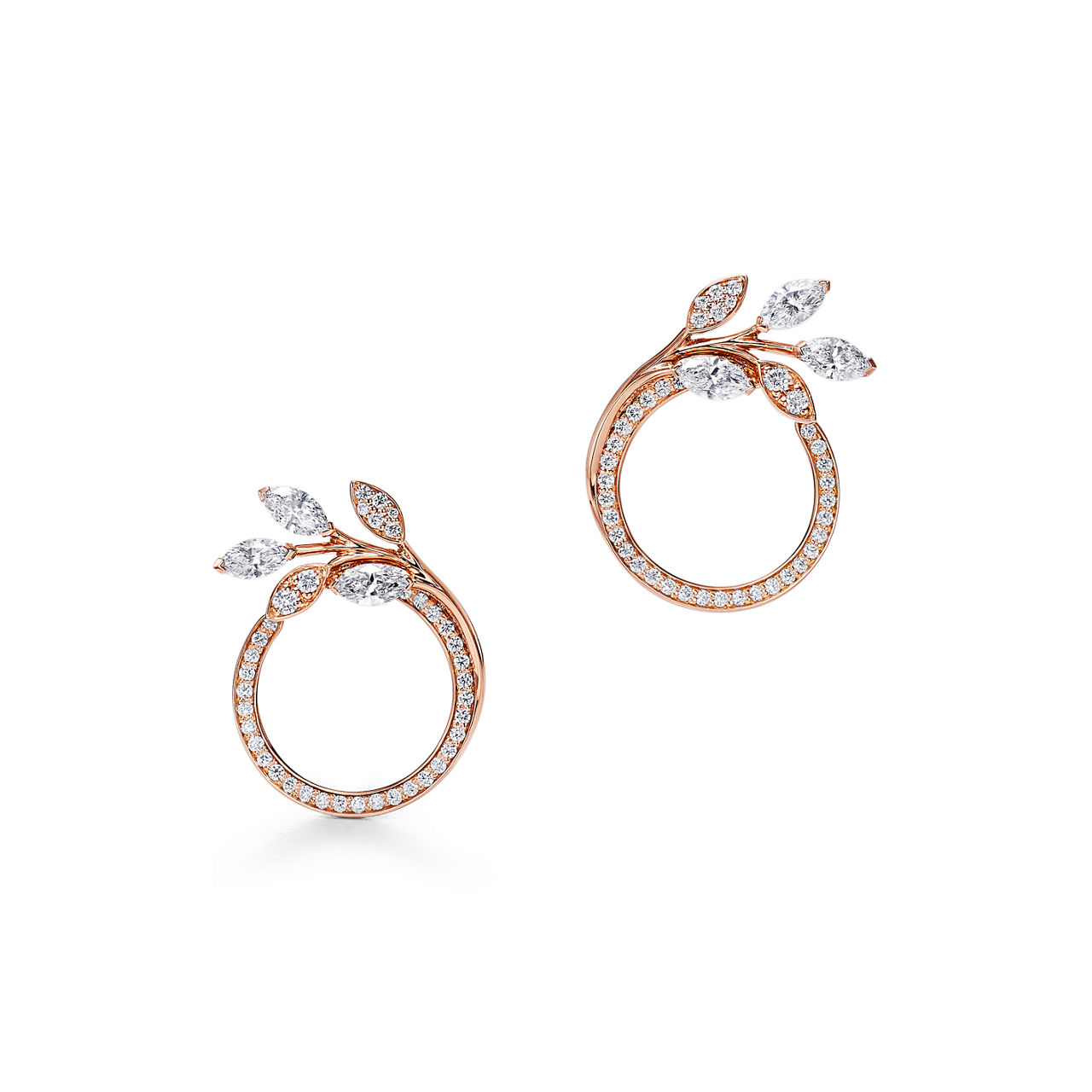 Orecchini a cerchio Vine con diamanti in oro rosa