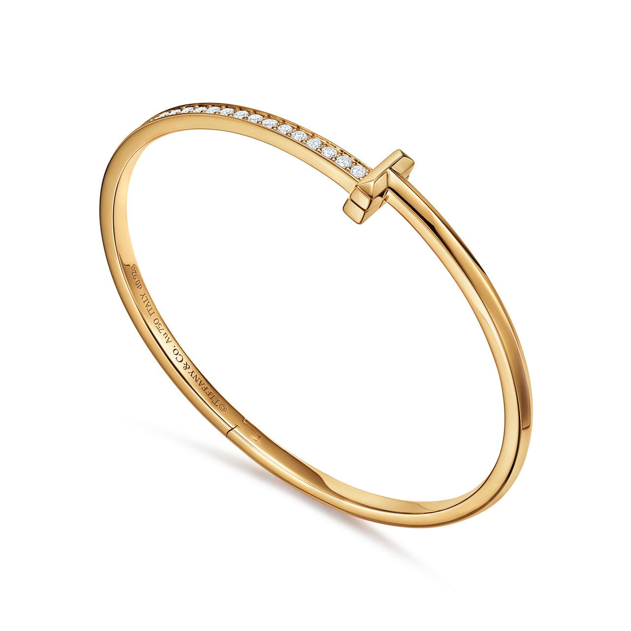 Tiffany T:T1 Narrow Diamond Hinged Bangle in Yellow Gold image number 3