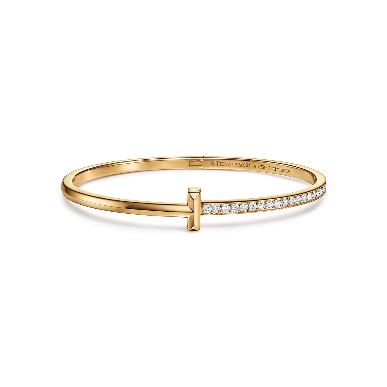 T1 Narrow Diamond Hinged Bangle in Yellow Gold