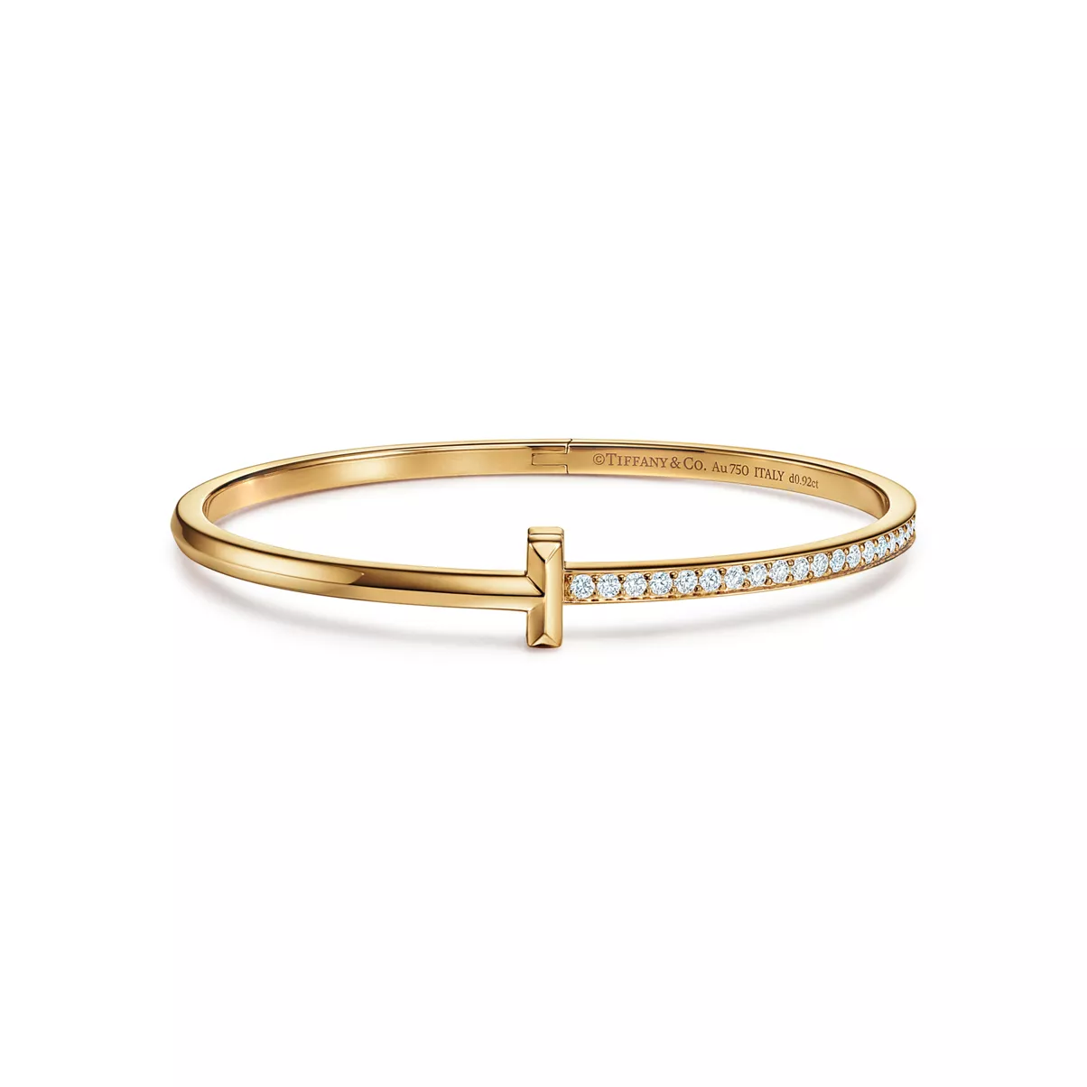 T1 Narrow Diamond Hinged Bangle in Yellow Gold