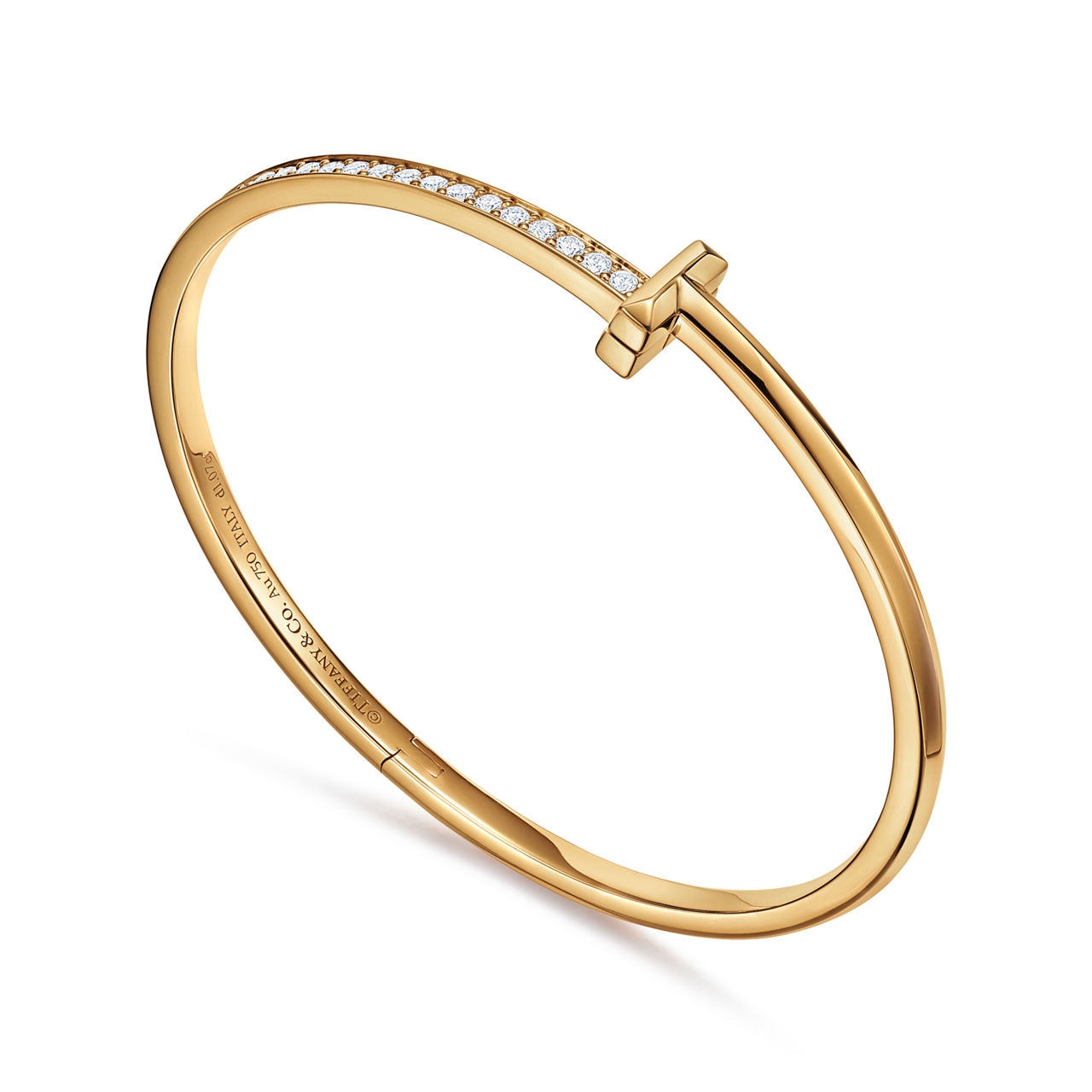 Tiffany T:T1 Narrow Diamond Hinged Bangle in Yellow Gold image number 3