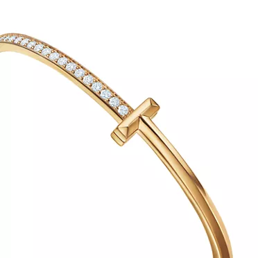 Tiffany T:T1 Narrow Diamond Hinged Bangle in Yellow Gold, 6