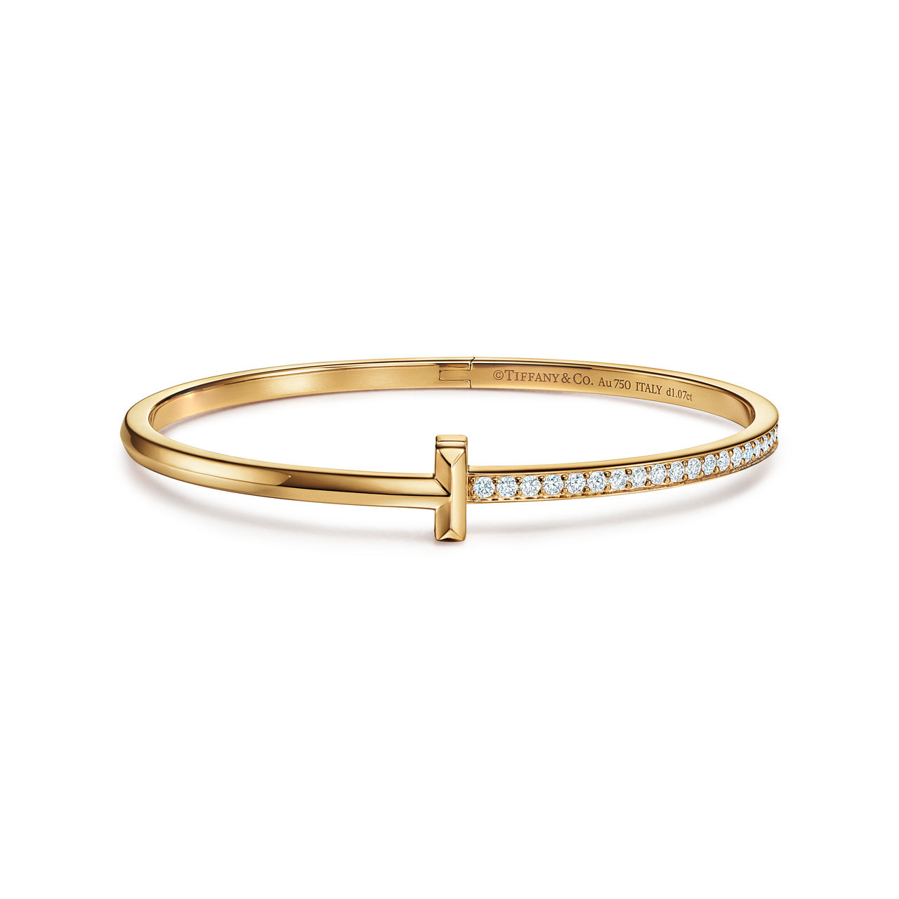 T One schmaler aufklappbarer Armreif mit Diamanten in Gelbgold