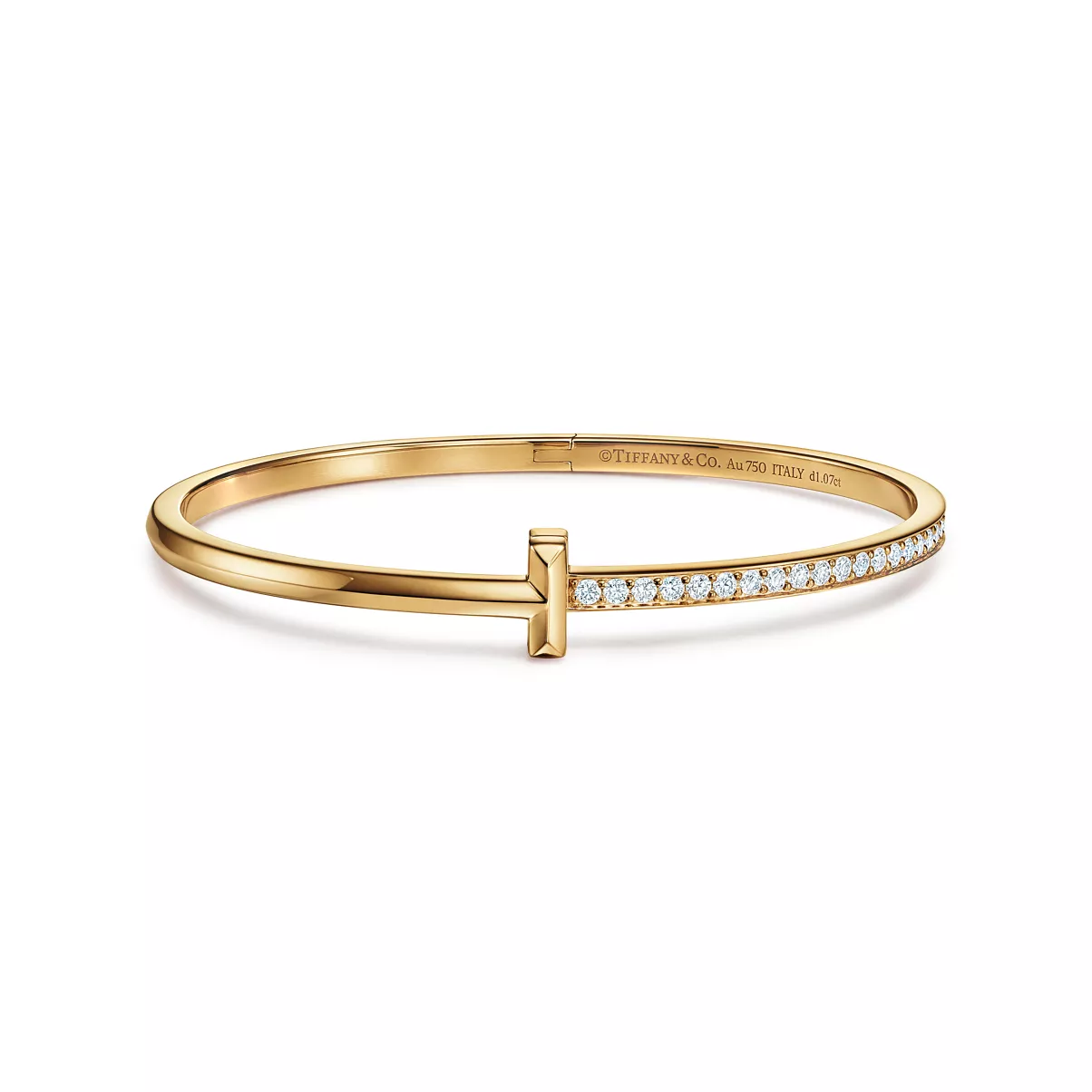 T1 Narrow Diamond Hinged Bangle in Yellow Gold
