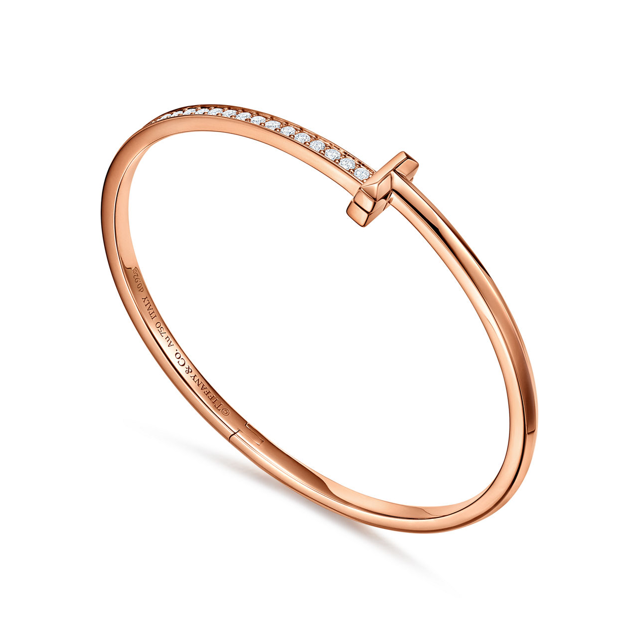 Tiffany T:T1 Narrow Diamond Hinged Bangle in Rose Gold image number 3