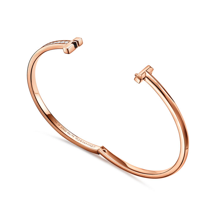 Tiffany T:T1 Narrow Diamond Hinged Bangle in Rose Gold image number 4