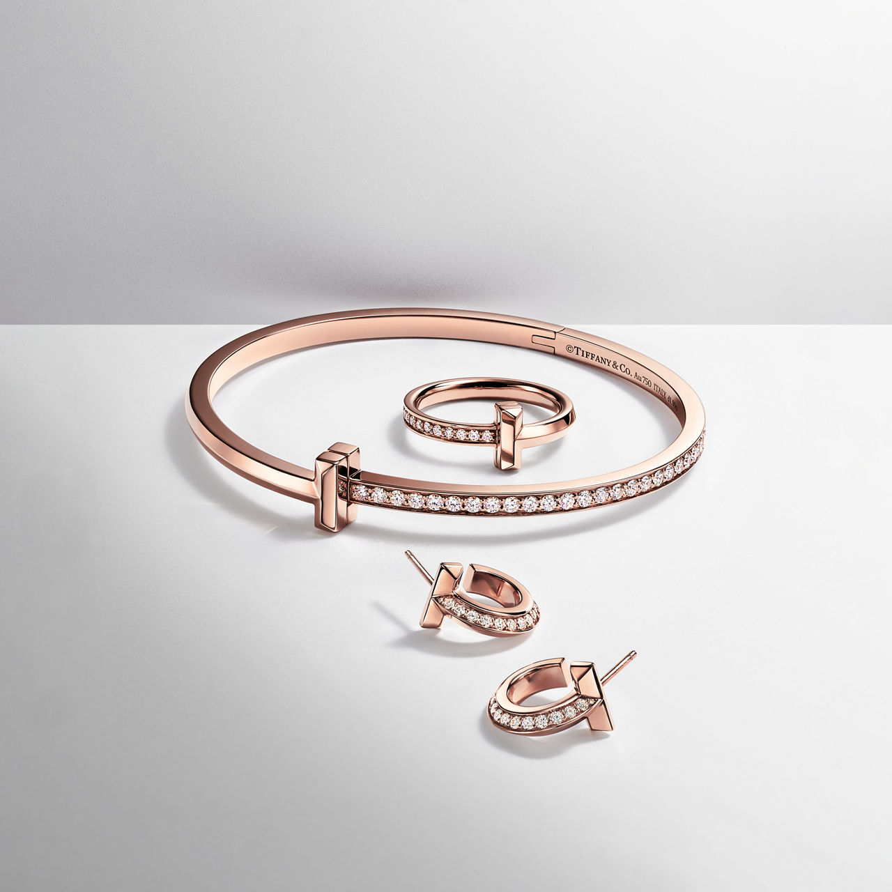 Tiffany T:T1 Narrow Diamond Hinged Bangle in Rose Gold image number 7