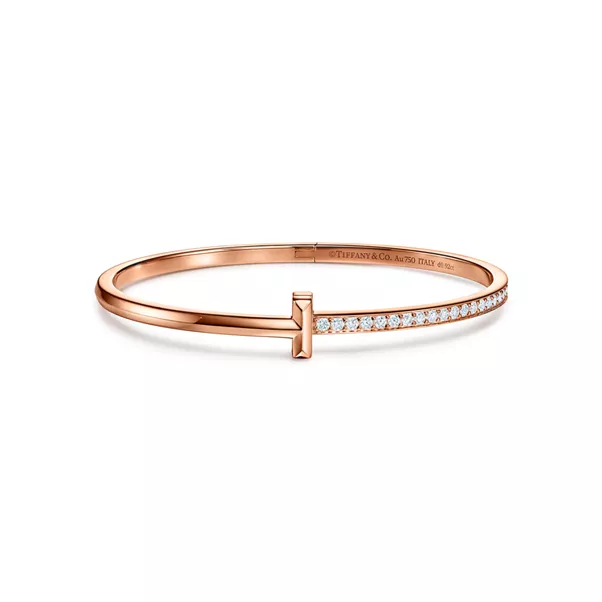 Bracelet jonc à charnière étroite T1 orné de diamants en or rose
