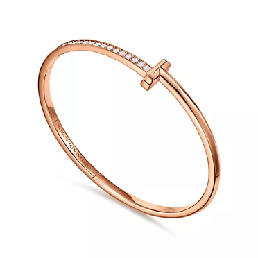 Tiffany T:T1 Narrow Diamond Hinged Bangle in Rose Gold, 3