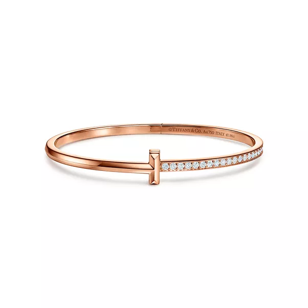 T1 Narrow Diamond Hinged Bangle in Rose Gold